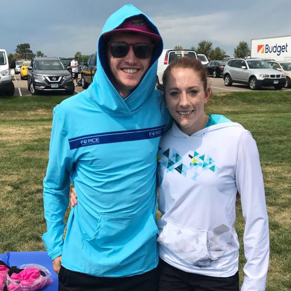 couple of persons wearing a white hoodie and a blue hoodie