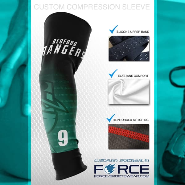 ontwerp voor een compressiemouw in blauw en zwart